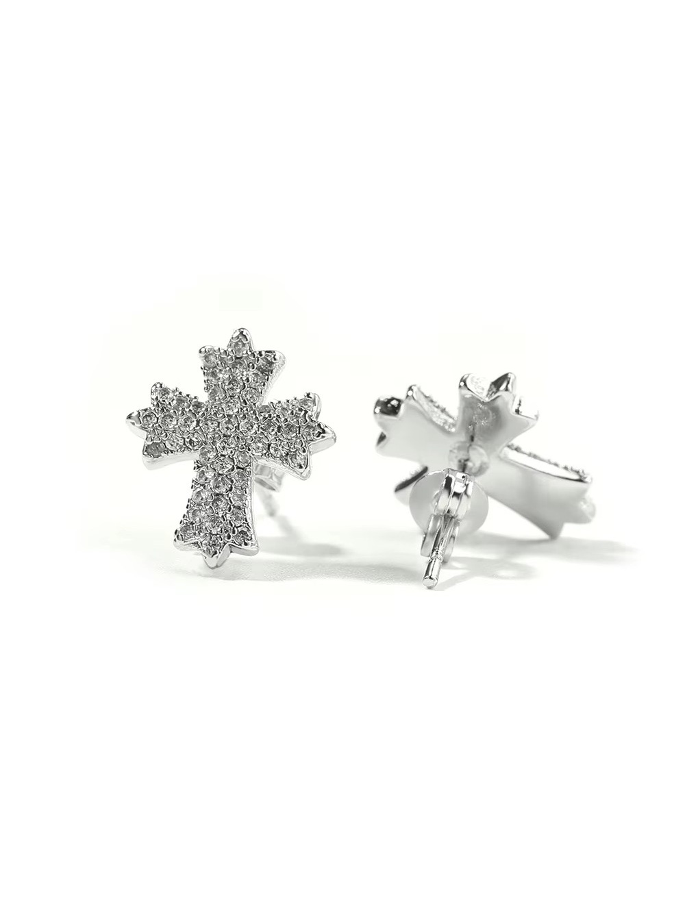 Silver Crystal Cross Stud Earrings